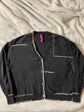 ZAKET & PLOVER Charcoal Button-Front Cardigan with Contrast Stitching